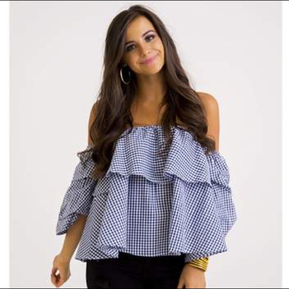 Karlie gingham off the shoulder top